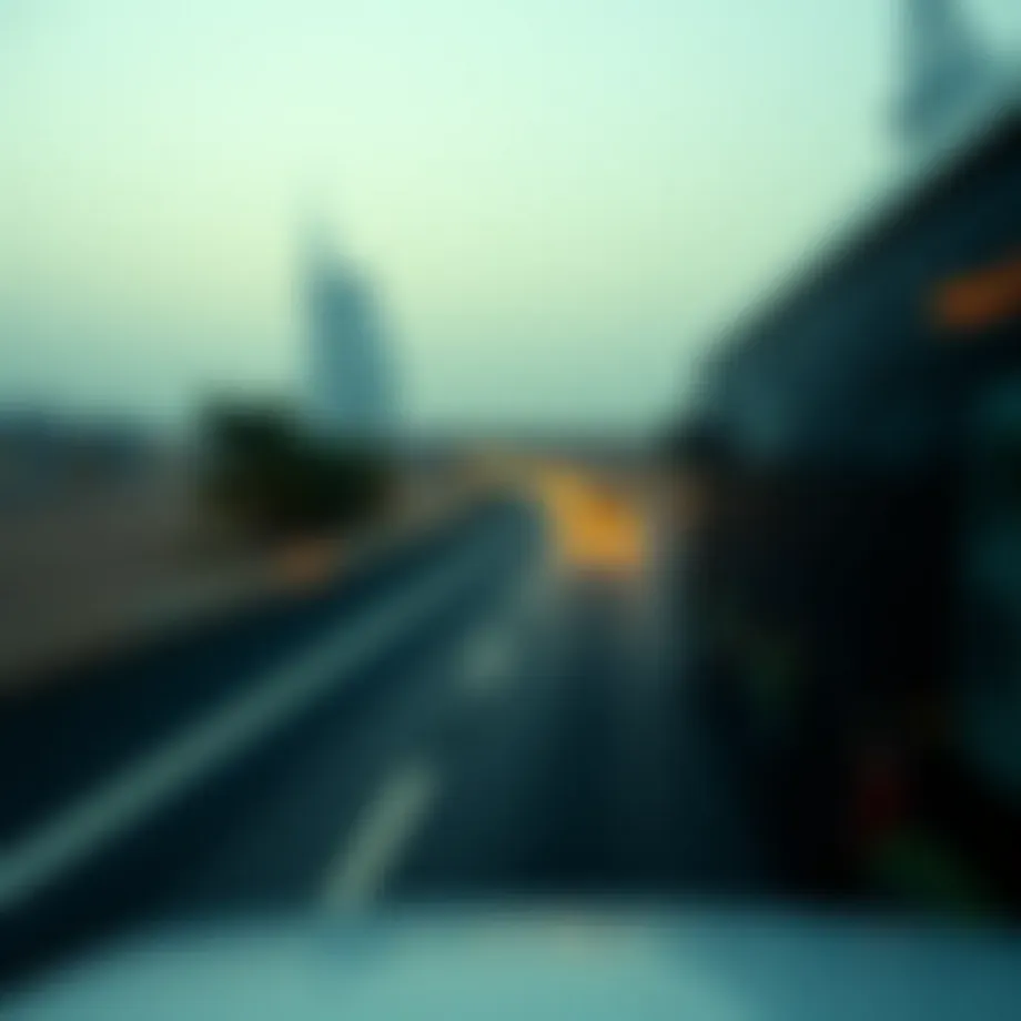 View of the bus on the road between Abu Dhabi and Dubai