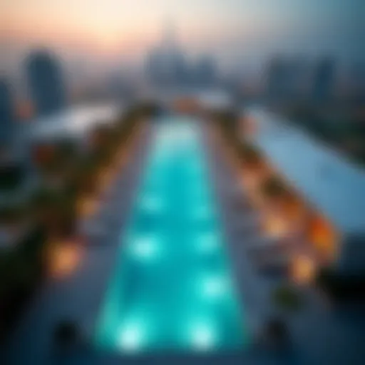 A stunning aerial view of the Aura Sky Pool showcasing its unique design and luxury setting.