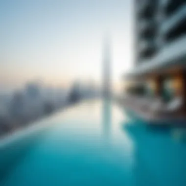 The architectural elegance of the Aura Sky Pool with Dubai's skyline in the background.