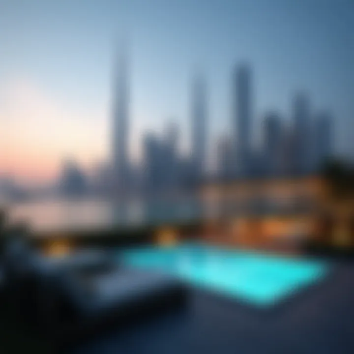 Overview of Dubai's skyline with bed space rentals highlighted