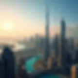 Stunning skyline view of Downtown Dubai with Burj Khalifa