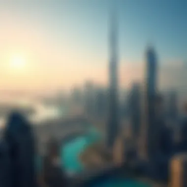 Stunning skyline view of Downtown Dubai with Burj Khalifa