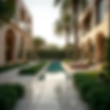 Outdoor Serenity in Arabian Villa Living Beautiful outdoor space of an Arabian villa with lush landscaping
