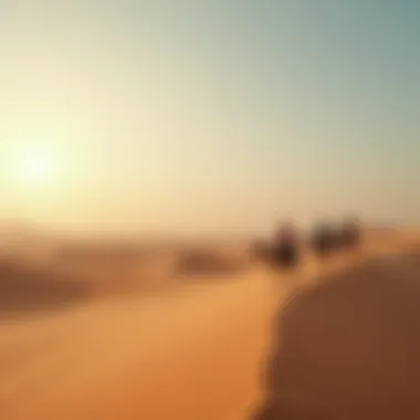 Camel caravan traversing the vast desert terrain