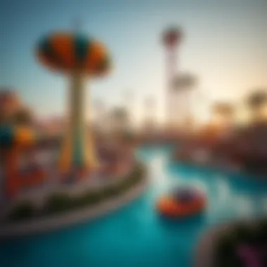 Thrilling Adventures at Dubai's Amusement Park An amusement park in Dubai bustling with thrilling activities.