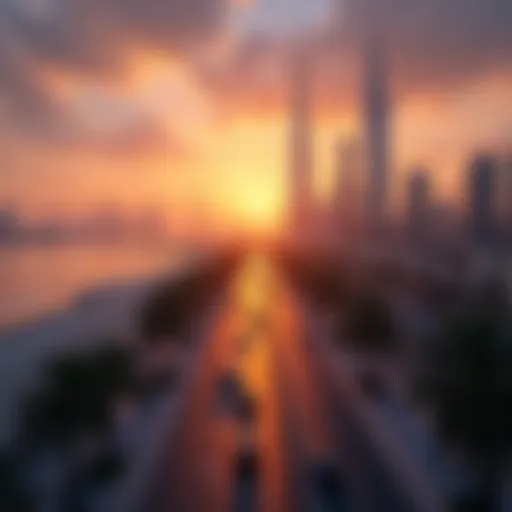 Stunning view of Corniche Road with skyscrapers at sunset