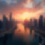 Stunning skyline view of Dubai Marina at sunset