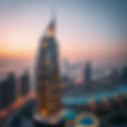 A panoramic view of La Riviera Tower showcasing its stunning architecture against the Dubai skyline