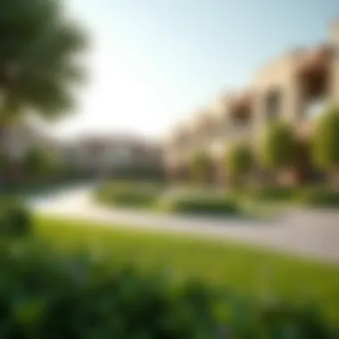 A beautifully landscaped park in Murooj Al Furjan highlighting community amenities