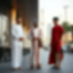 Traditional Emirati attire alongside casual shorts