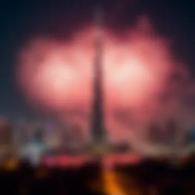 Fireworks Over Dubai Skyline Majestic fireworks exploding over Dubai skyline