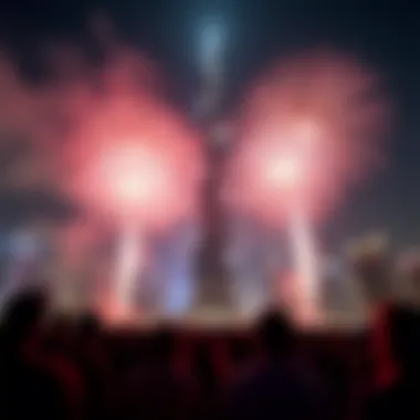 New Year's Eve at Burj Khalifa Crowd enjoying New Year's Eve fireworks at Burj Khalifa